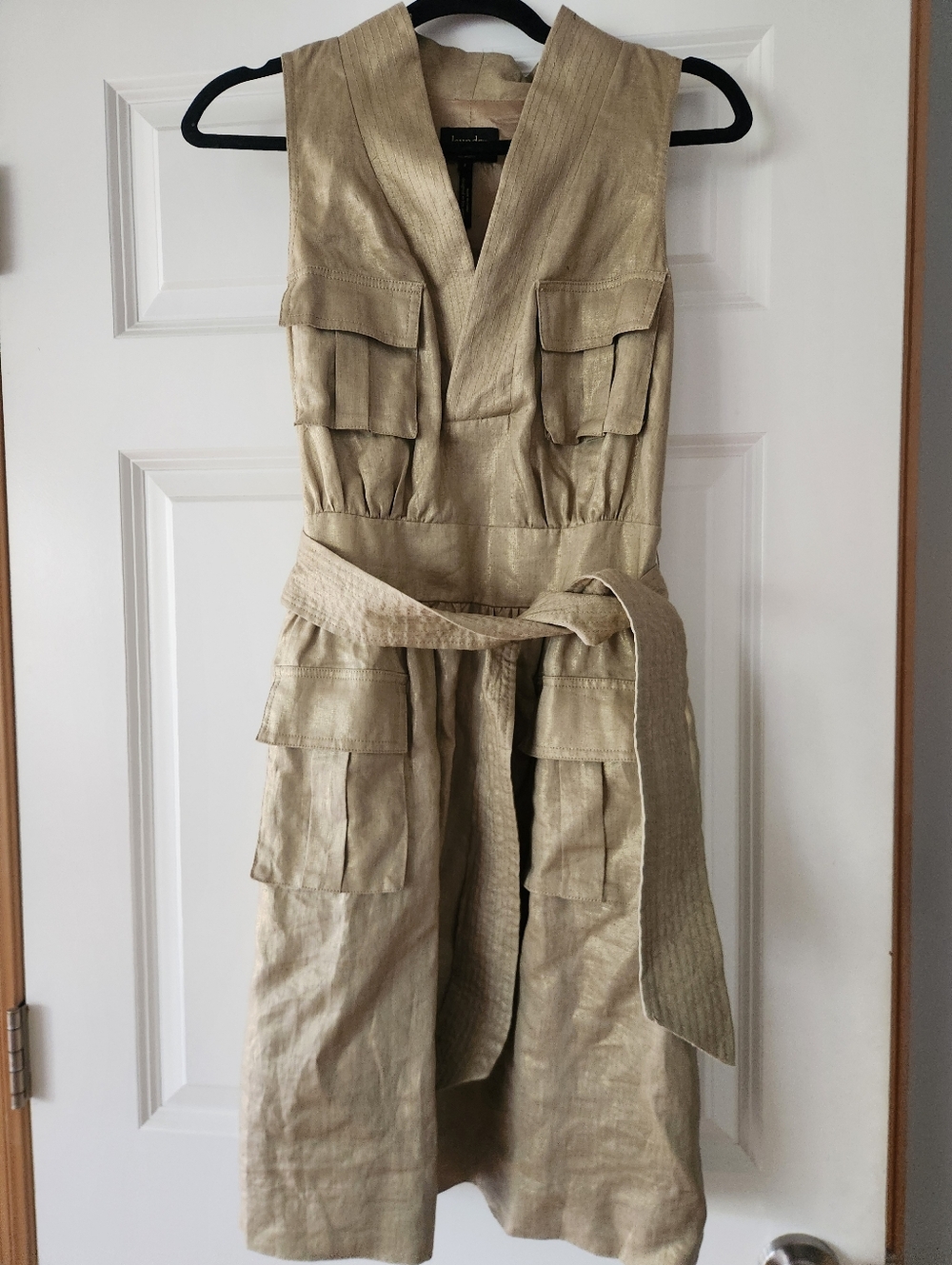 Laundry Sleeveless Utility Linen Dress in Light Gold, Size 8
